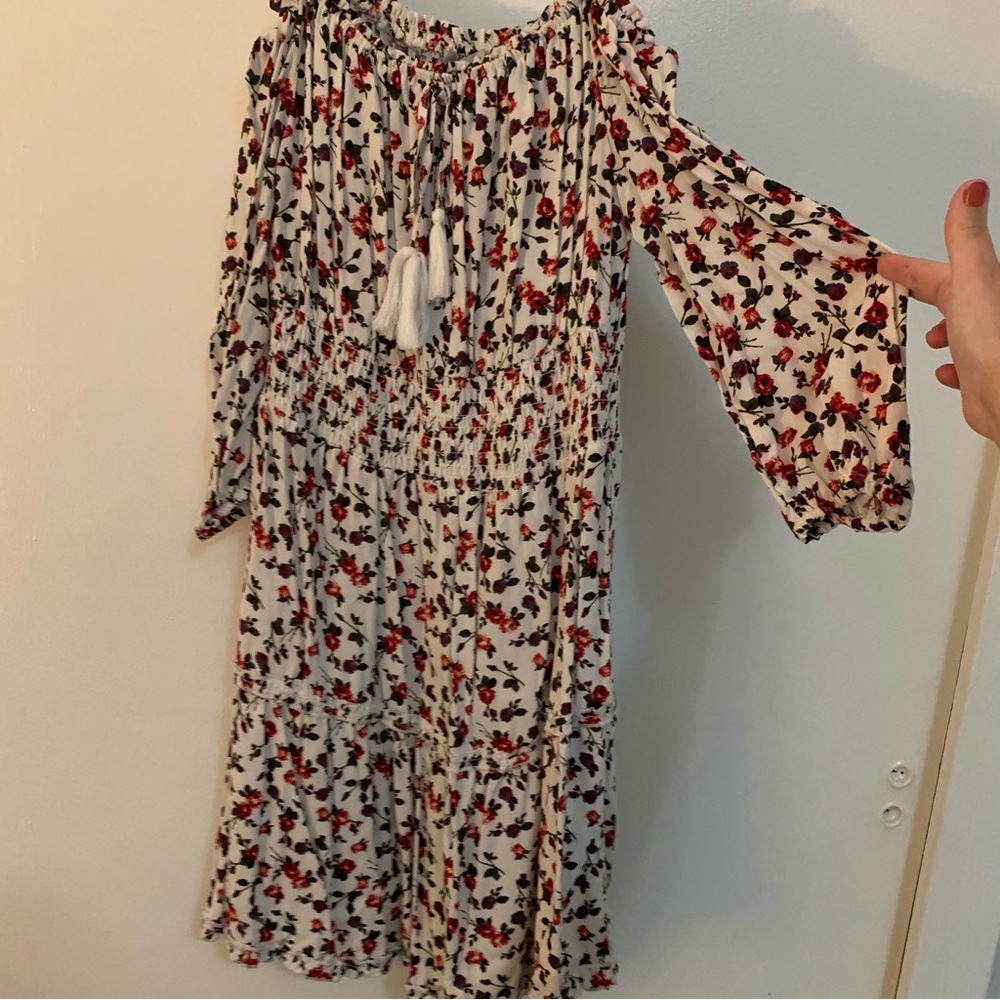 Justify White Dress with Red and Black Floral Pattern